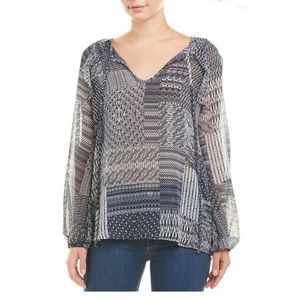 ⭐️ BCBGMaxAzria Navy Mixed Print Long Sleeve Blouse L